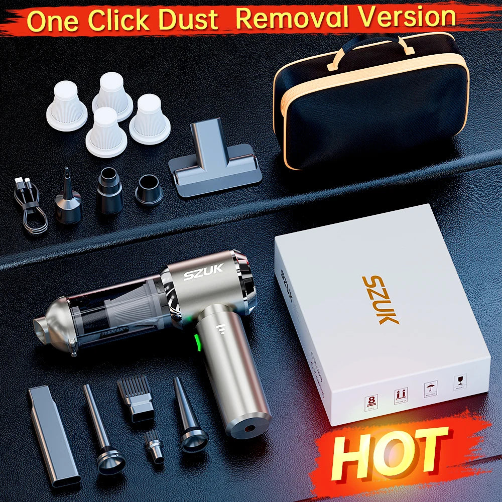 Mini Aspirateur Sans Fil SZUK – Puissant 98500Pa, Portable & Rechargeable avec 8 Accessoires | Voiture & Maison