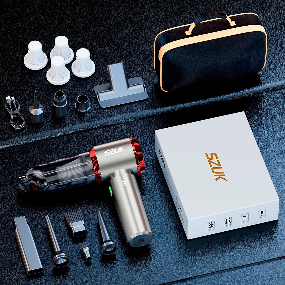 Mini Aspirateur Sans Fil SZUK – Puissant 98500Pa, Portable & Rechargeable avec 8 Accessoires | Voiture & Maison