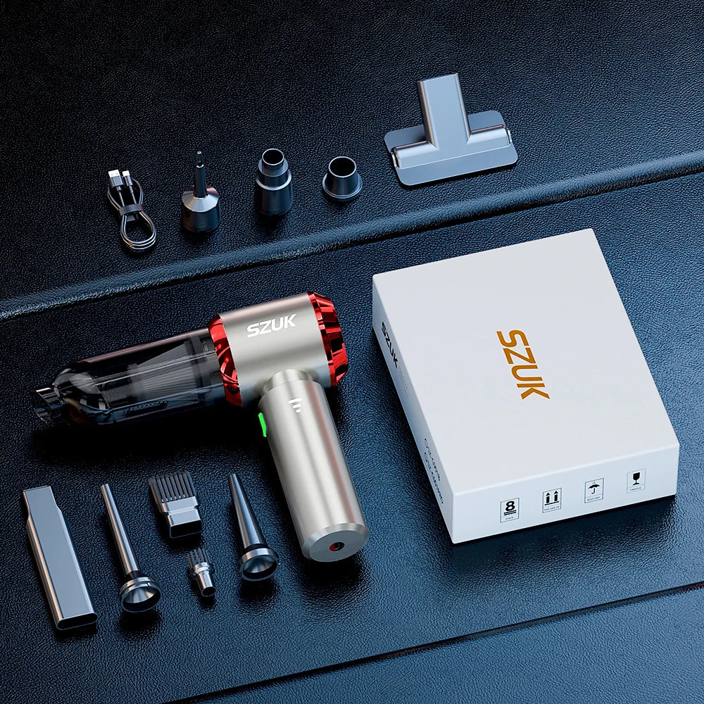 Mini Aspirateur Sans Fil SZUK – Puissant 98500Pa, Portable & Rechargeable avec 8 Accessoires | Voiture & Maison