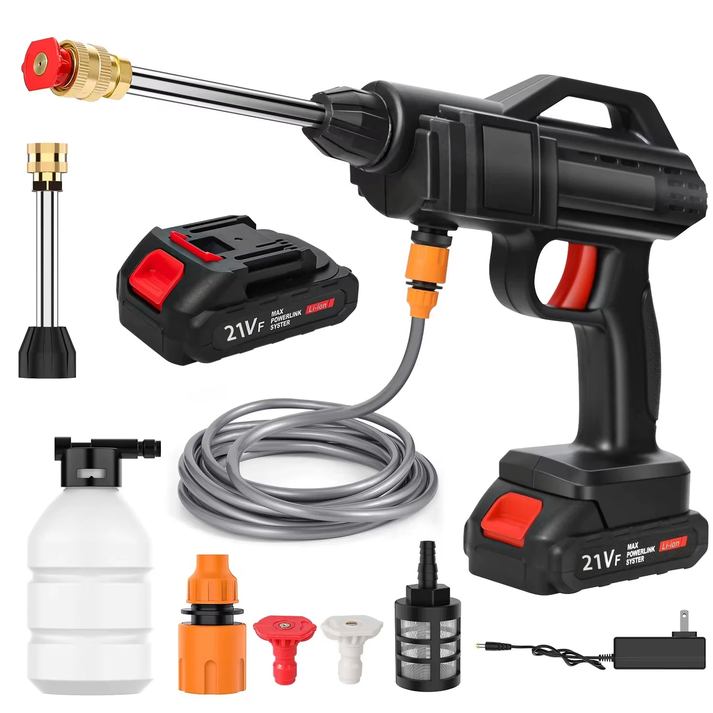 Nettoyeur Haute Pression Sans Fil 50 Bar – Pistolet Pulvérisateur Portable pour Voiture, Terrasse & Jardin (Batterie 21V)