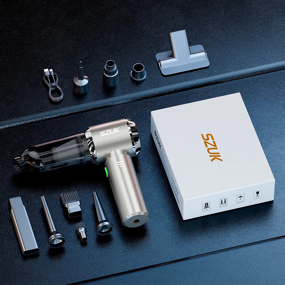 Mini Aspirateur Sans Fil SZUK – Puissant 98500Pa, Portable & Rechargeable avec 8 Accessoires | Voiture & Maison