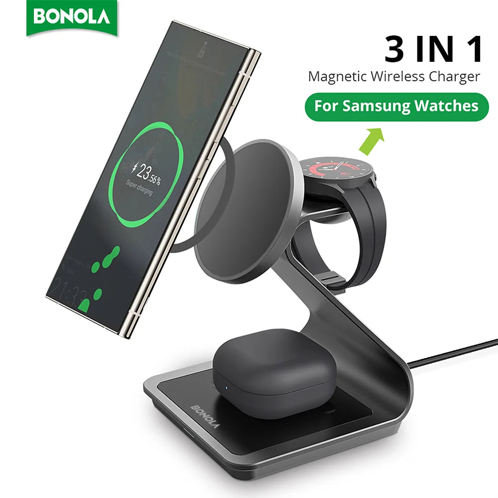 Station de charge 3-en-1 Bonola – Sans fil & magnétique (Galaxy + Watch + Buds)
