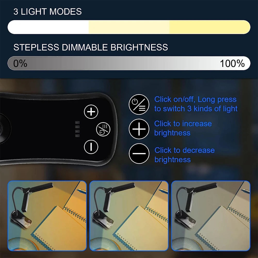 Lampe de Lecture LED 14 Lumières – Rechargeable USB, Clip & 3 Modes