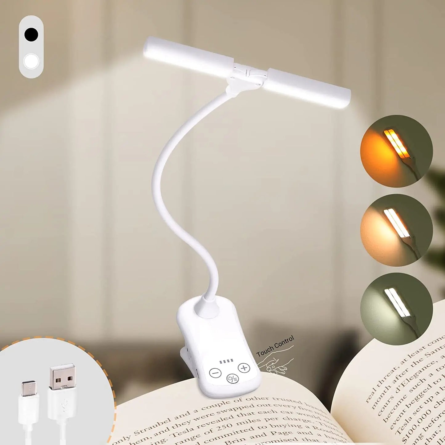 Lampe de Lecture LED 14 Lumières – Rechargeable USB, Clip & 3 Modes