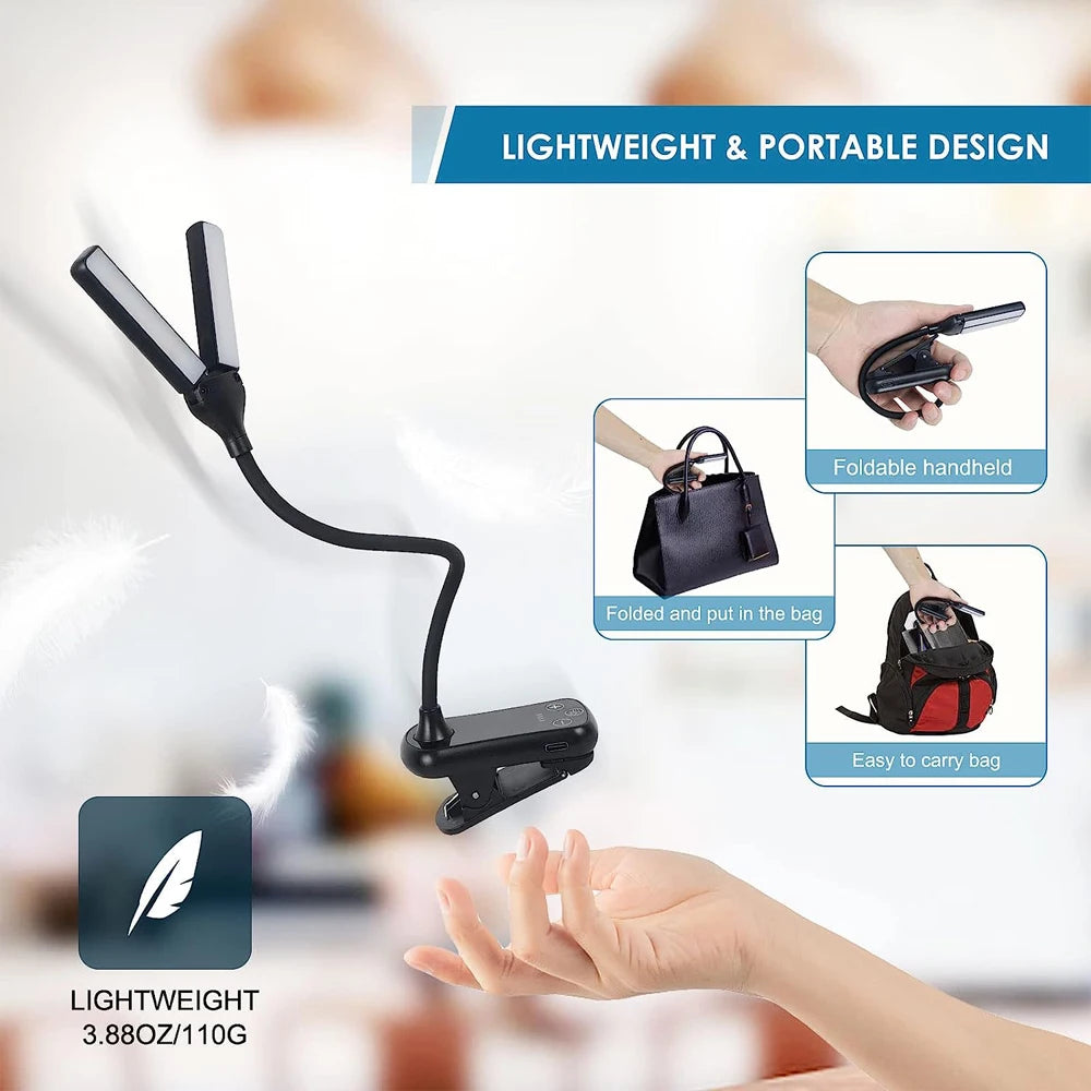 Lampe de Lecture LED 14 Lumières – Rechargeable USB, Clip & 3 Modes