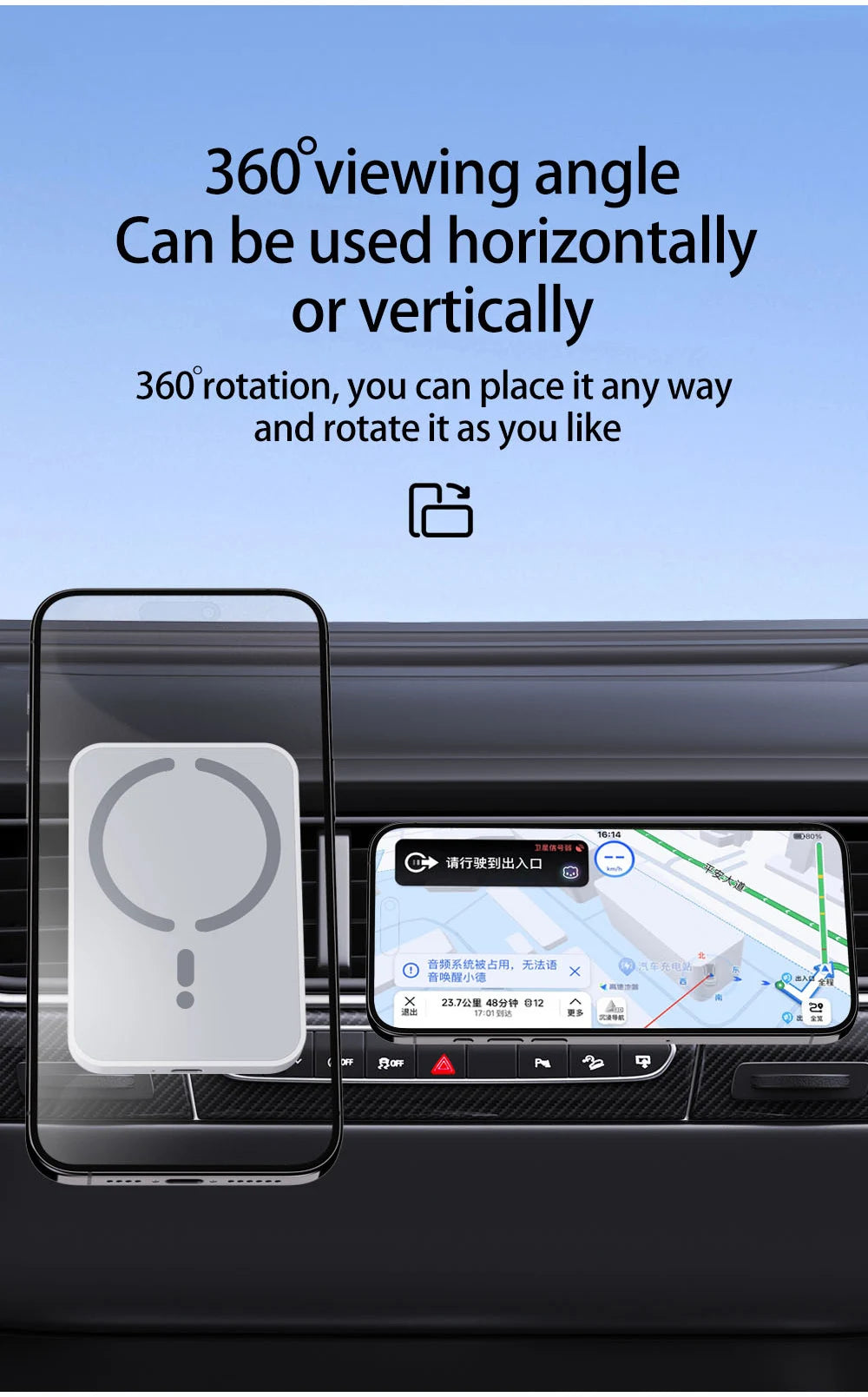 Chargeur Voiture Magnétique 15W – Support MagSafe pour iPhone | Recharge Rapide Sans Fil & Fixation Grille d’Aération