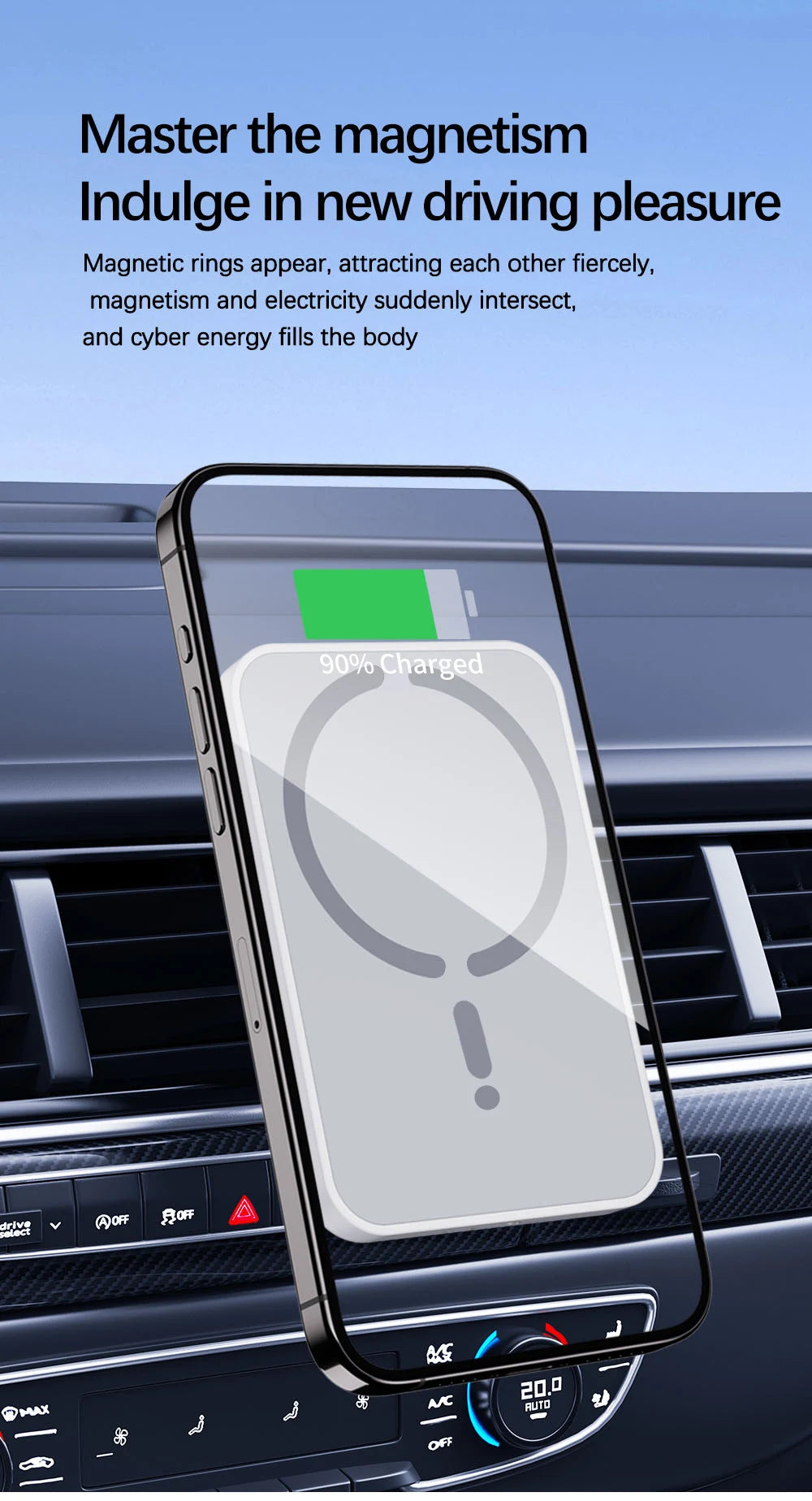 Chargeur Voiture Magnétique 15W – Support MagSafe pour iPhone | Recharge Rapide Sans Fil & Fixation Grille d’Aération